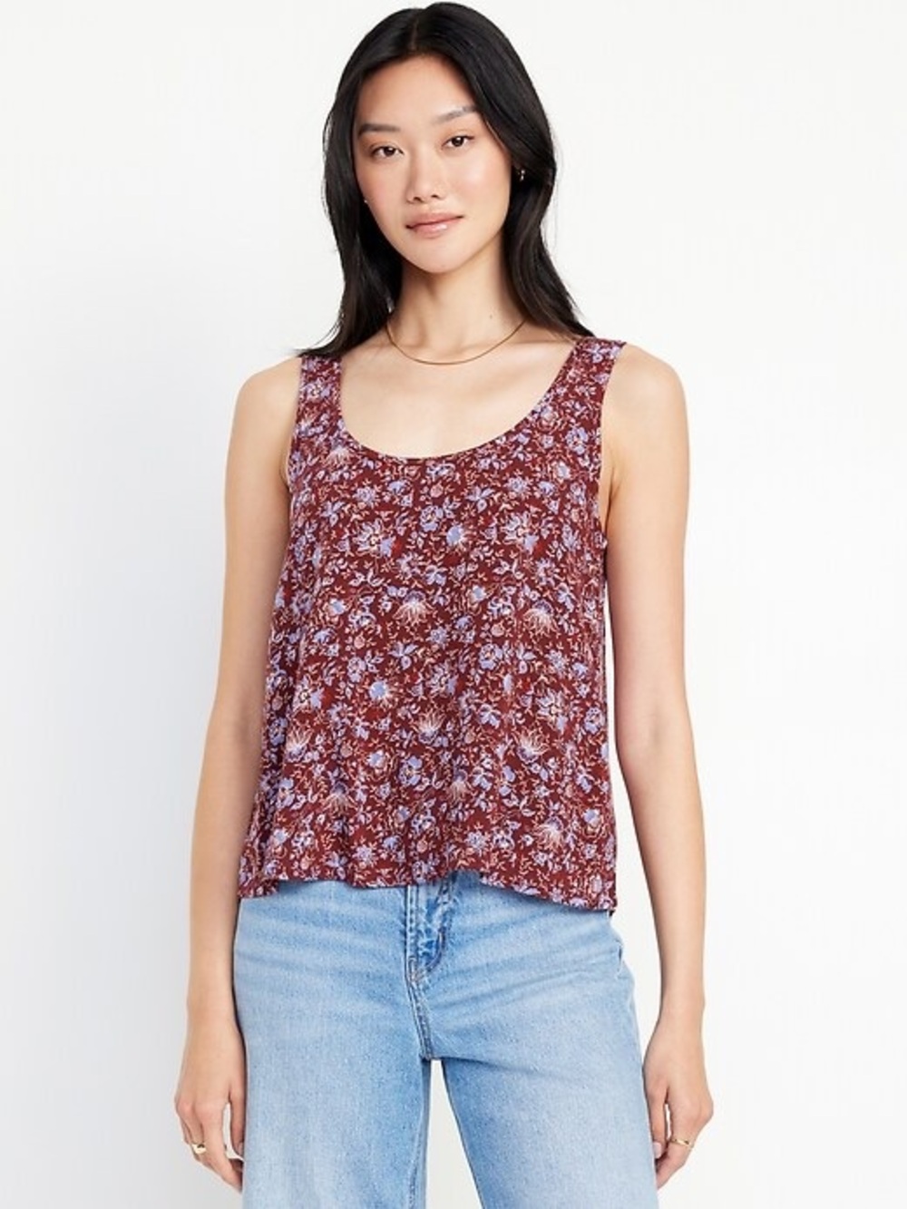 Old Navy Burgundy Floral Scoop Neck Tank